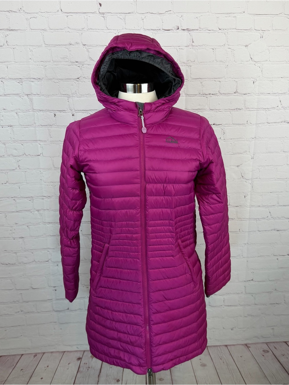 L.L. Bean DownTek Long Girls' Pink Hooded Packable Puffer Coat Large (14/16)